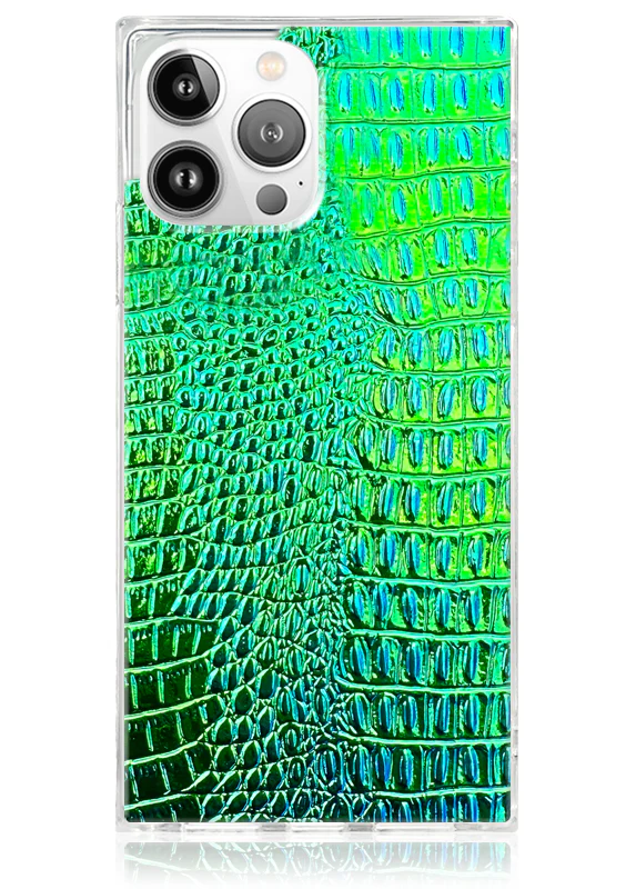 SQUARE® Green Iridescent Crocodile Faux Leather iPhone Case - Image 41