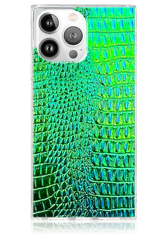 SQUARE® Green Iridescent Crocodile Faux Leather iPhone Case - Image 47