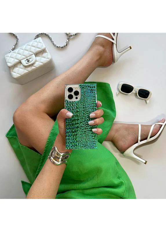 SQUARE® Green Iridescent Crocodile Faux Leather iPhone Case - Image 69