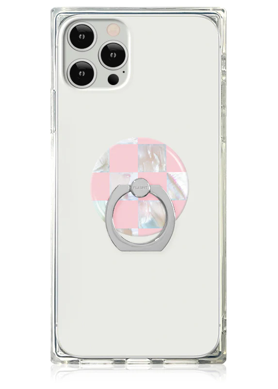 Pink Checkered Mother of Pearl Adhesive Phone Ring Stand - Image 2