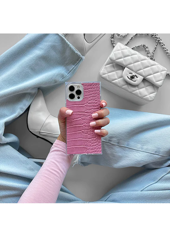 SQUARE® Pink Crocodile Faux Leather iPhone Case - Image 50