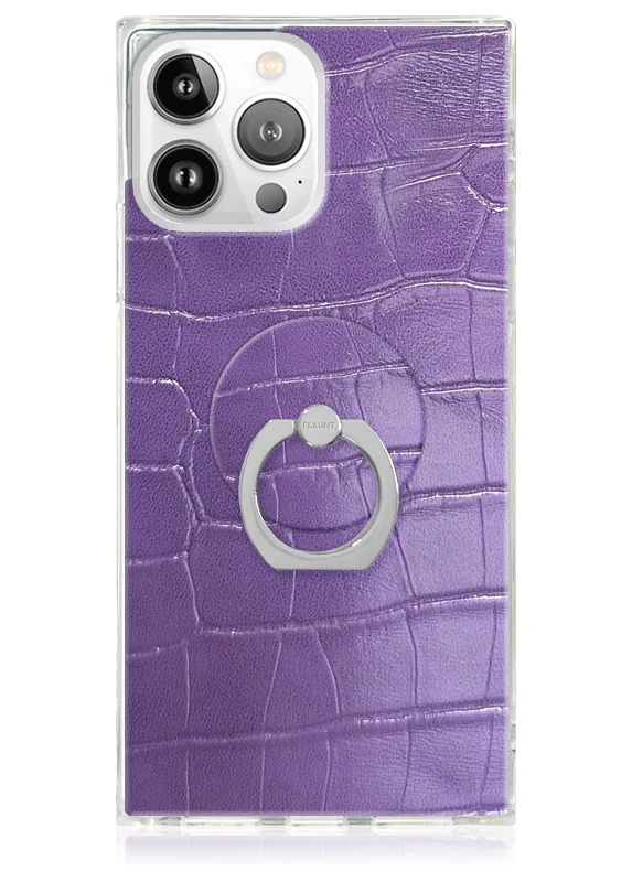 Purple Crocodile Faux Leather Adhesive Phone Ring Stand - Image 3