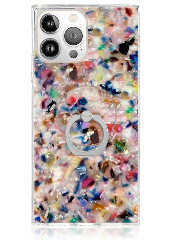 Rainbow Confetti Tortoise Shell Adhesive Phone Ring Stand - Image 3