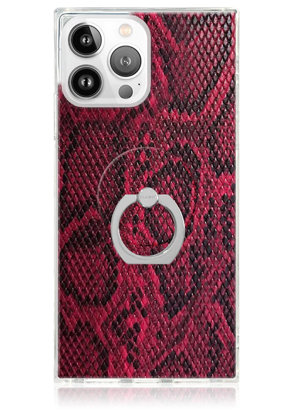 Red Python Faux Leather Adhesive Phone Ring Stand - Image 3
