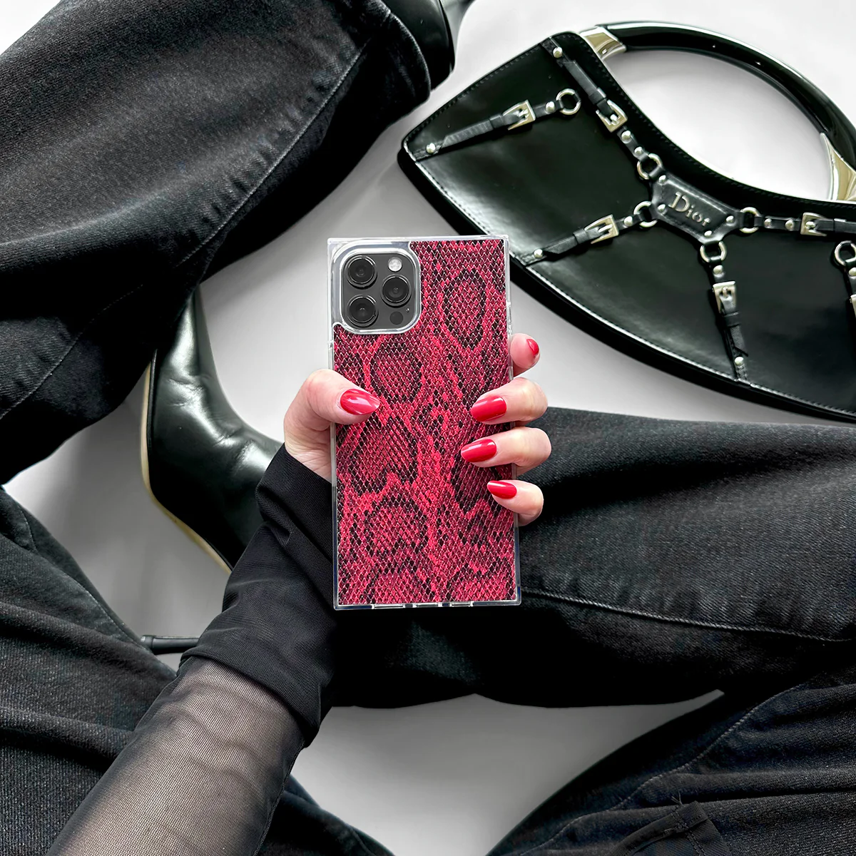 SQUARE® Red Python Faux Leather iPhone Case - Image 42