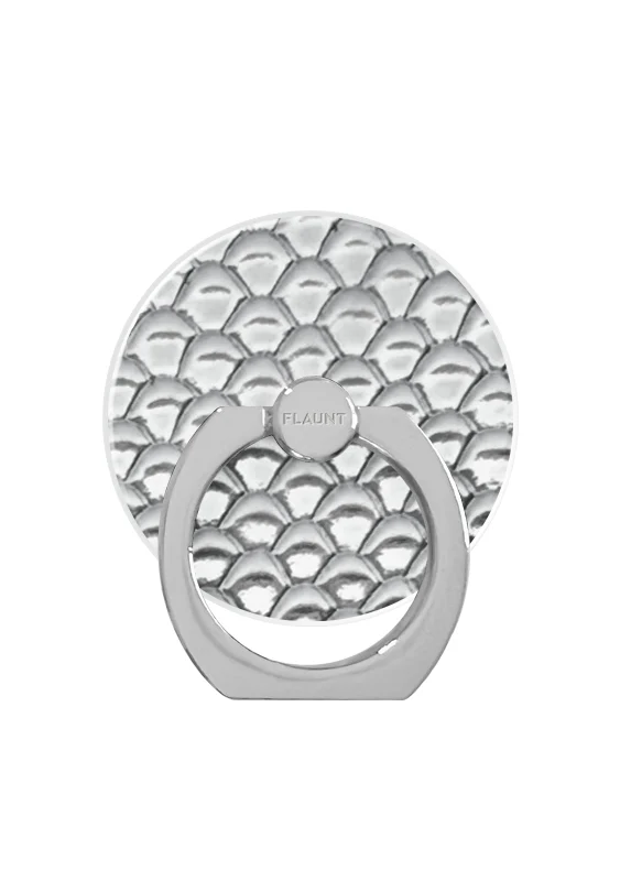 Silver Metallic Snakeskin Faux Leather Adhesive Phone Ring Stand