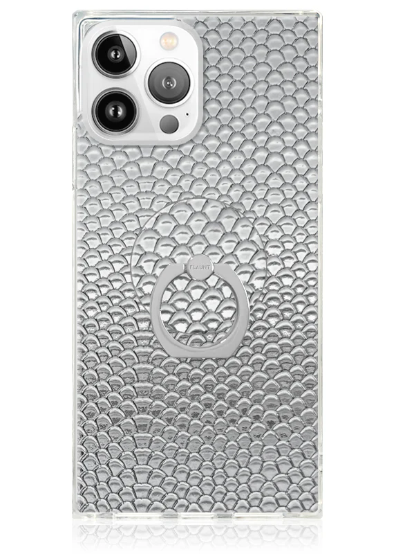 Silver Metallic Snakeskin Faux Leather Adhesive Phone Ring Stand - Image 3