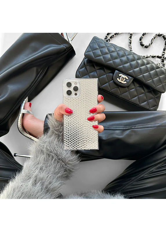 SQUARE® Silver Metallic Snakeskin Faux Leather iPhone Case - Image 42