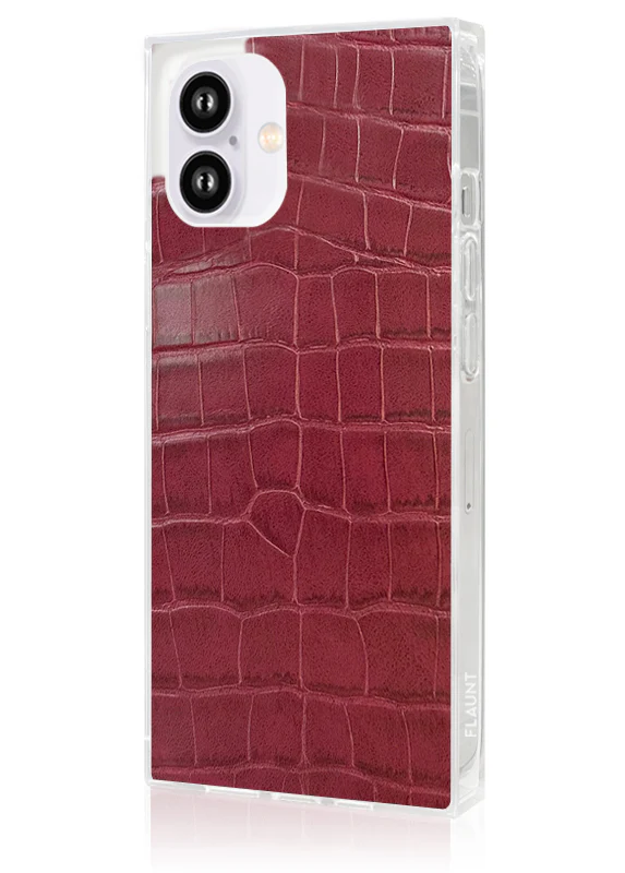 SQUARE® Burgundy Crocodile Faux Leather iPhone Case - Image 34