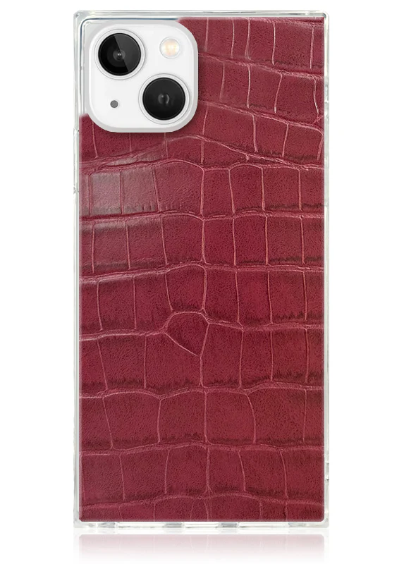 SQUARE® Burgundy Crocodile Faux Leather iPhone Case - Image 43