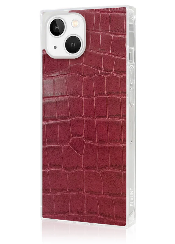 SQUARE® Burgundy Crocodile Faux Leather iPhone Case - Image 46