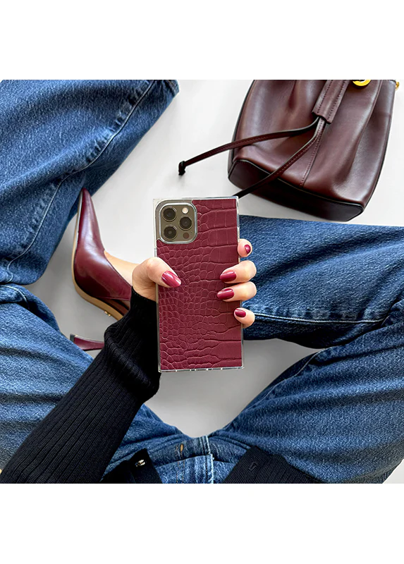 SQUARE® Burgundy Crocodile Faux Leather iPhone Case - Image 53