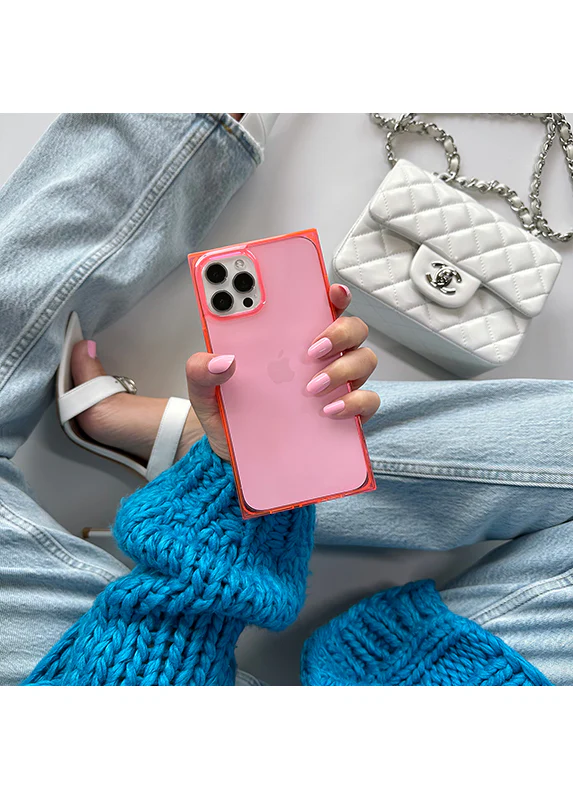 SQUARE® Clear Neon Pink iPhone Case - Image 44