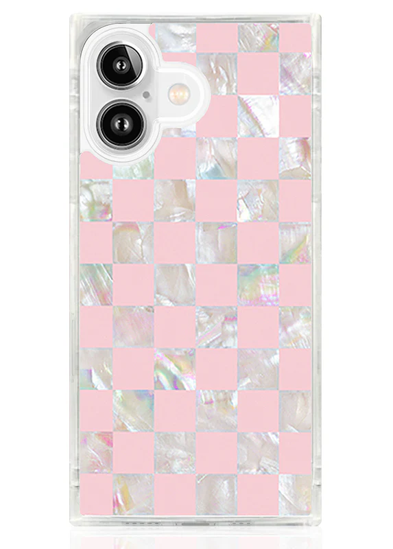 SQUARE® Pink Checkered Mother of Pearl iPhone Case - Image 13