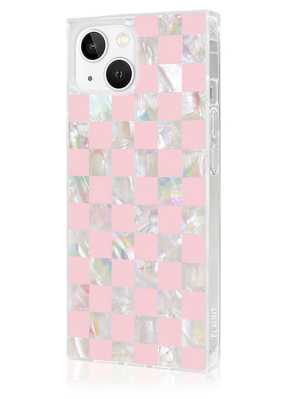 SQUARE® Pink Checkered Mother of Pearl iPhone Case - Image 46