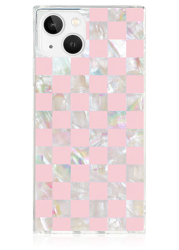 SQUARE® Pink Checkered Mother of Pearl iPhone Case - Image 47