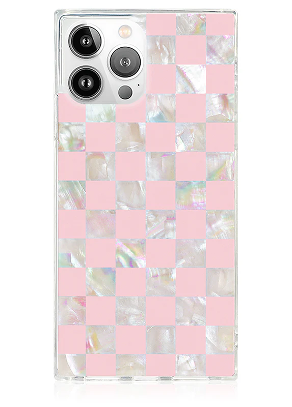 SQUARE® Pink Checkered Mother of Pearl iPhone Case - Image 55