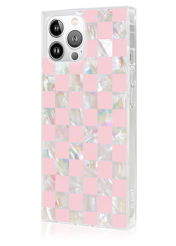 SQUARE® Pink Checkered Mother of Pearl iPhone Case - Image 56