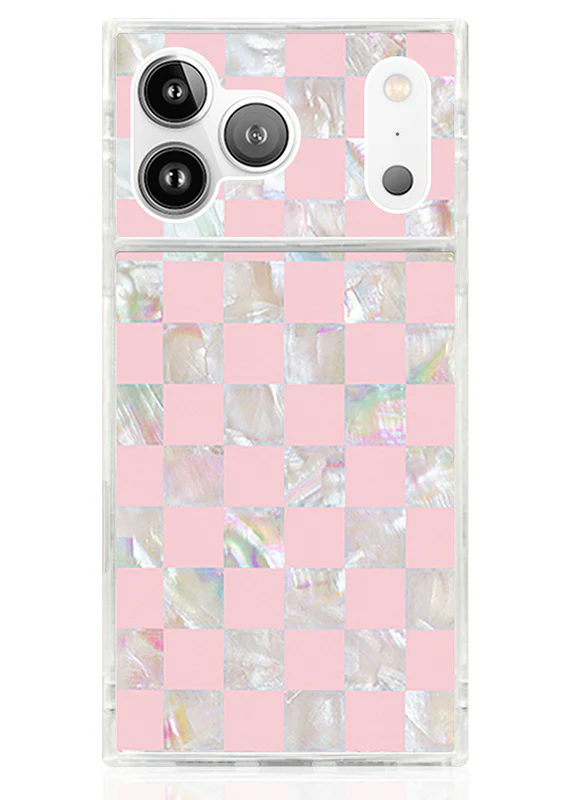 SQUARE® Pink Checkered Mother of Pearl iPhone Case - Image 7