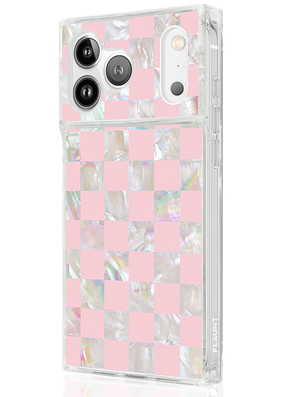 SQUARE® Pink Checkered Mother of Pearl iPhone Case - Image 8