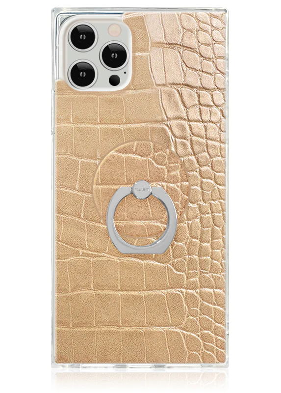 Tan Crocodile Faux Leather Adhesive Phone Ring Stand - Image 3