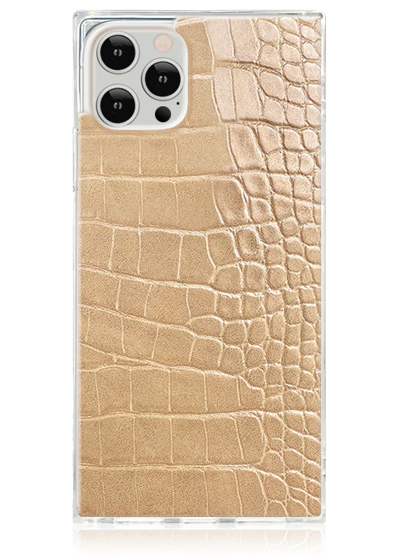 SQUARE® Tan Crocodile Faux Leather iPhone Case - Image 3
