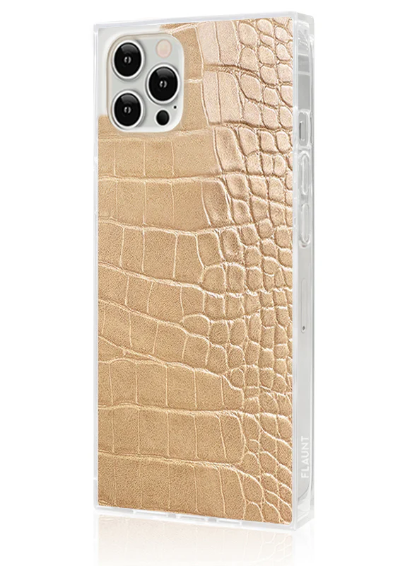 SQUARE® Tan Crocodile Faux Leather iPhone Case - Image 4