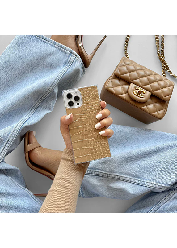 SQUARE® Tan Crocodile Faux Leather iPhone Case - Image 82