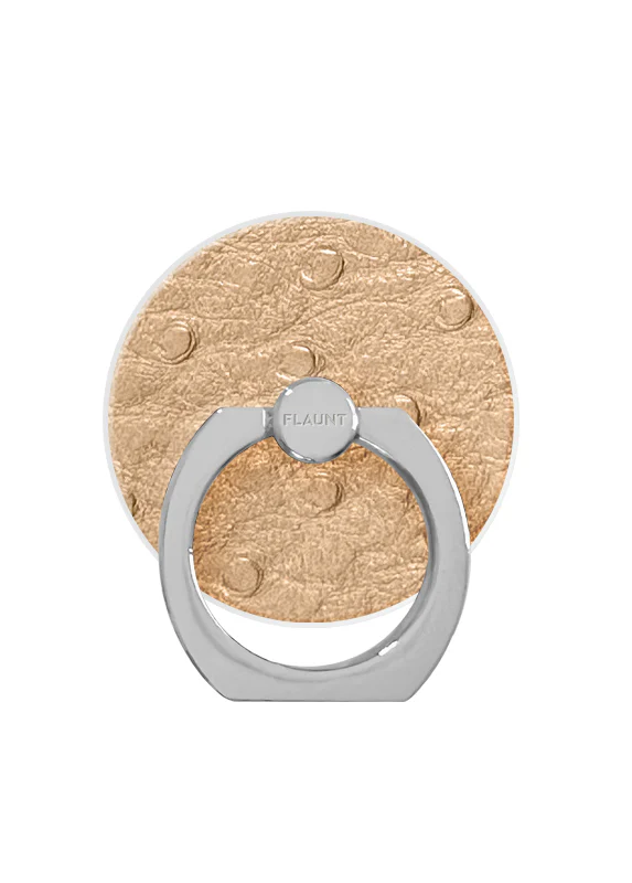 Tan Ostrich Faux Leather Adhesive Phone Ring Stand