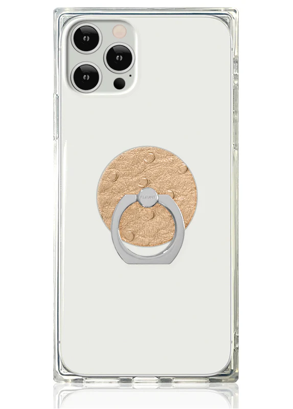 Tan Ostrich Faux Leather Adhesive Phone Ring Stand - Image 2