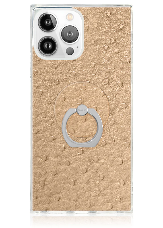 Tan Ostrich Faux Leather Adhesive Phone Ring Stand - Image 3
