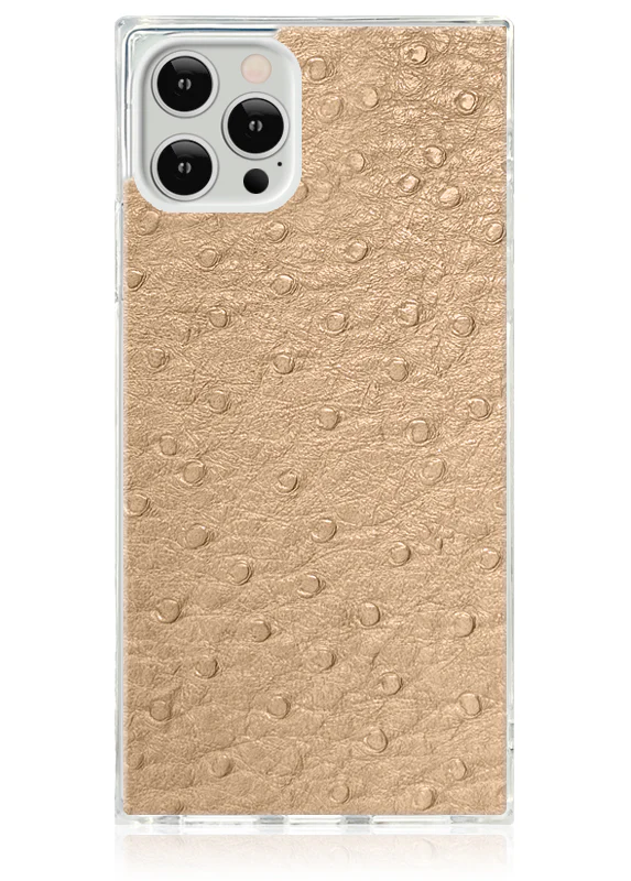 SQUARE® Tan Ostrich Faux Leather iPhone Case - Image 3