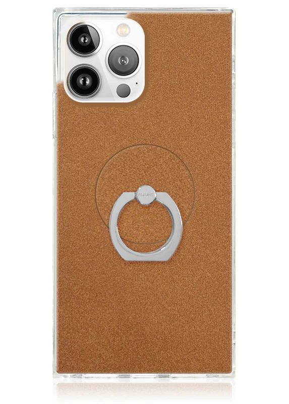 Tan Suede Faux Leather Adhesive Phone Ring Stand - Image 3